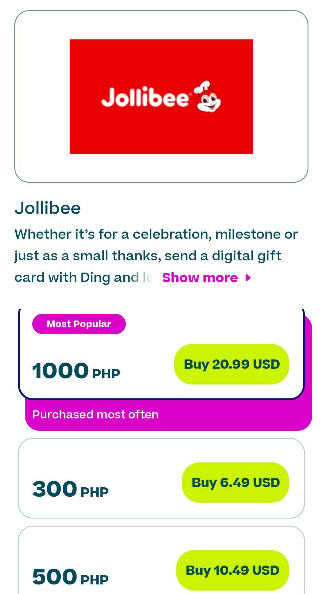 Jollibee Gift Cards DingAppSupport